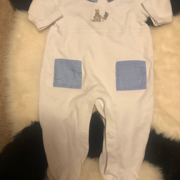 Like New one piece baby footie outfit  blue and white - Picture 1 of 6